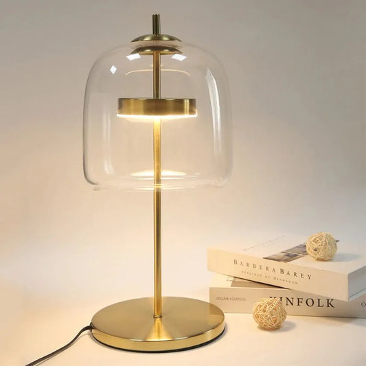 Design-Nachttischlampe mit Glasschirm