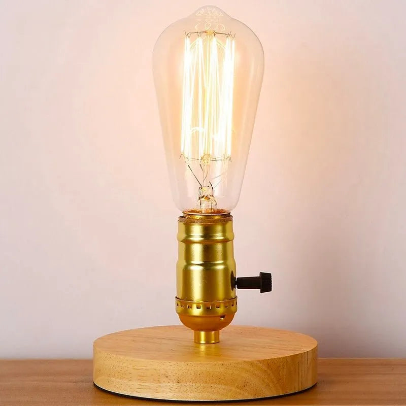 Nachttischlampe Holz Edison