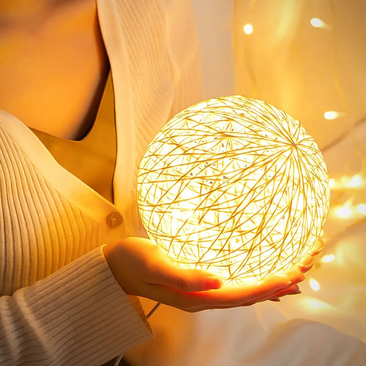 Nachttischlampe Rattan Mond